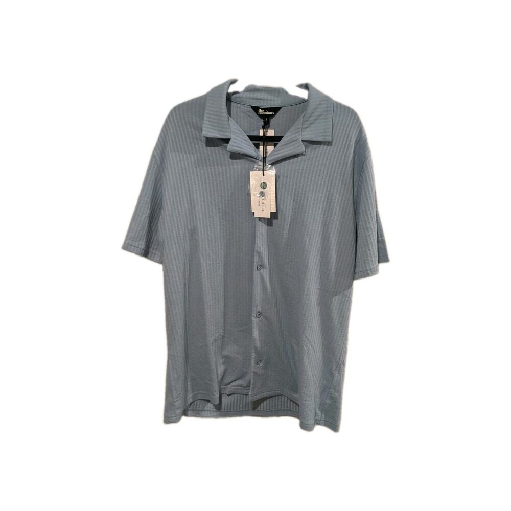 The Commons Men's Blue Large Tall Textured Knit Short Sleeve Cotton Blend Shirt